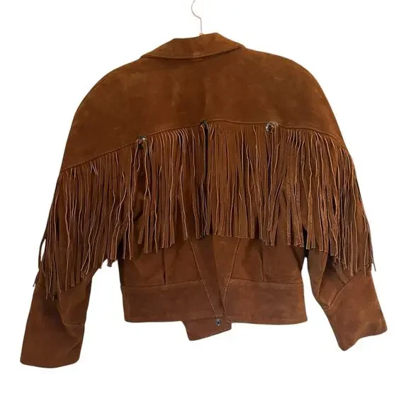 Vintage Brown Leather Jacket with Fringe Detail - Picture 3 of 13